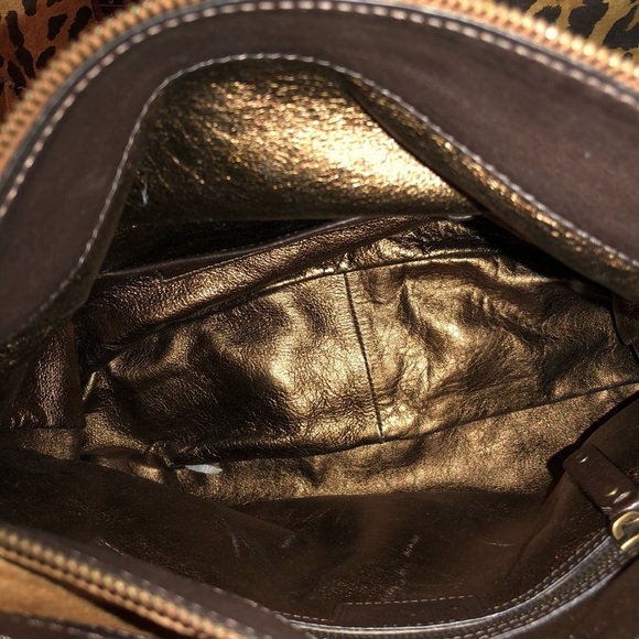 Micheal Kors size X- large brown suede bag brass studded leather fringe - Picture 6 of 16